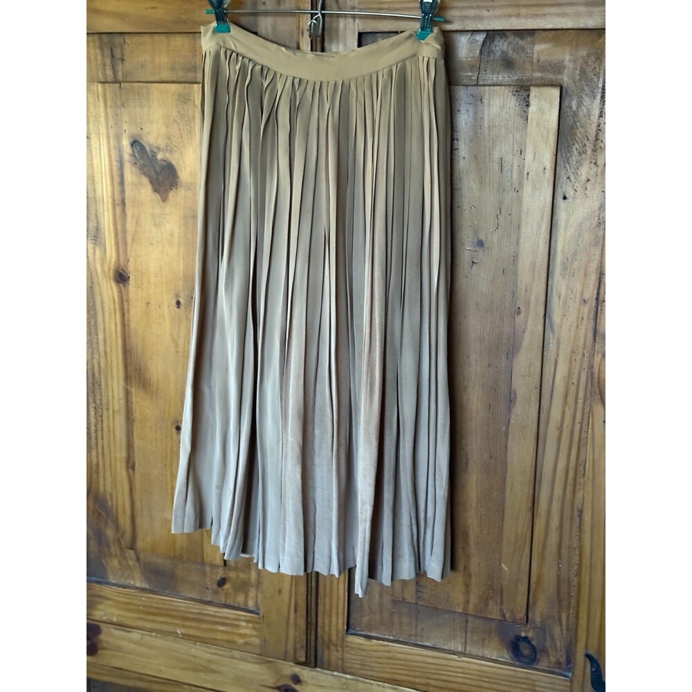 VTG Ellen Tracy 100% Silk Pleated Midi Skirt Tan Camel Unworn Size 10